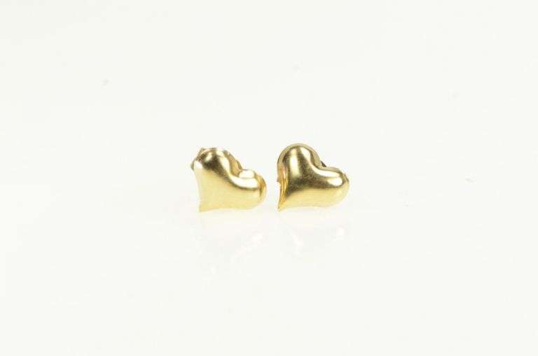 14K Yellow Gold Domed Heart Love Symbol Vintage Stud Earrings