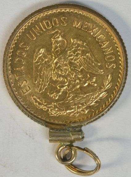 Nice BU 1955 Mexico 5 Pesos Gold Piece in gold bezel