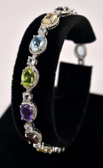 Multi-Gem Bracelet In Sterling Silver