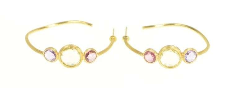 18K Yellow Gold Marco Bicego Jaipur Citrine Amethyst Hoop Earrings