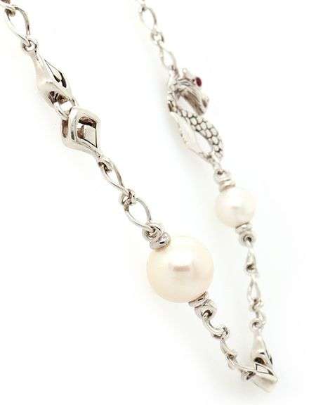 John Hardy Cultured Pearl and Ruby Naga Dragon Sautoir Necklace in Sterling