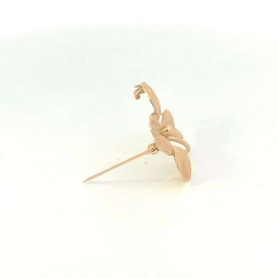 14K Yellow Gold Brushed Finish Retro Four Leaf Clover Lucky Pin/Brooch