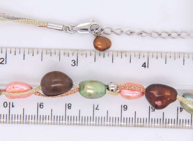 925 Sterling Silver Multi Color Pearl Necklace