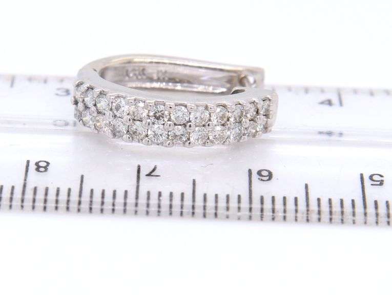 Attractive White Gold 1.20ctw Two Row Diamond Huggie Earrings