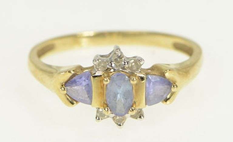 10K Yellow Gold Oval Tanzanite Diamond Vintage Statement Ring