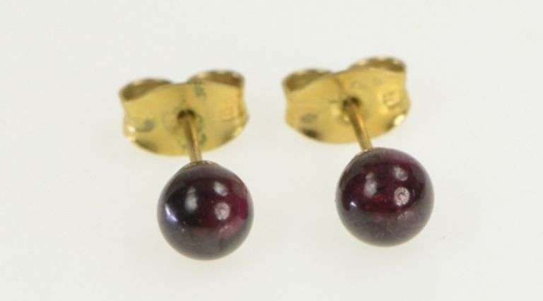 14K Yellow Gold 5.1mm Tourmaline Sphere Ball Vintage Stud Earrings