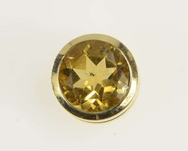 14K Yellow Gold Round Citrine Bezel Vintage Slide Statement Pendant
