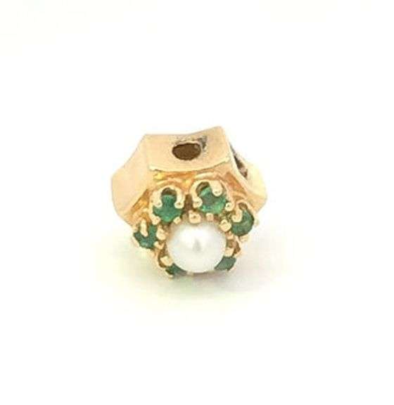 14K Yellow Gold Victorian Pearl Emerald Slide Bracelet Charm/Pendant