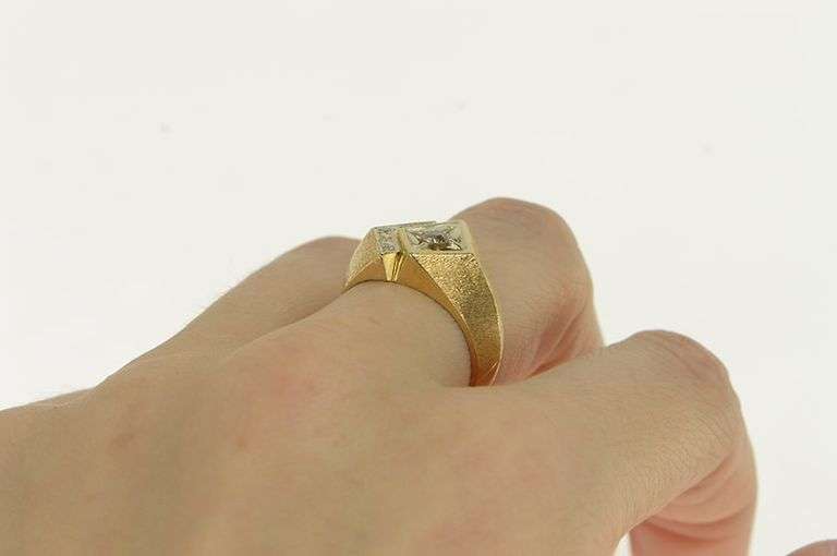 14K Yellow Gold Squared Diamond Vintage Geometric Statement Ring