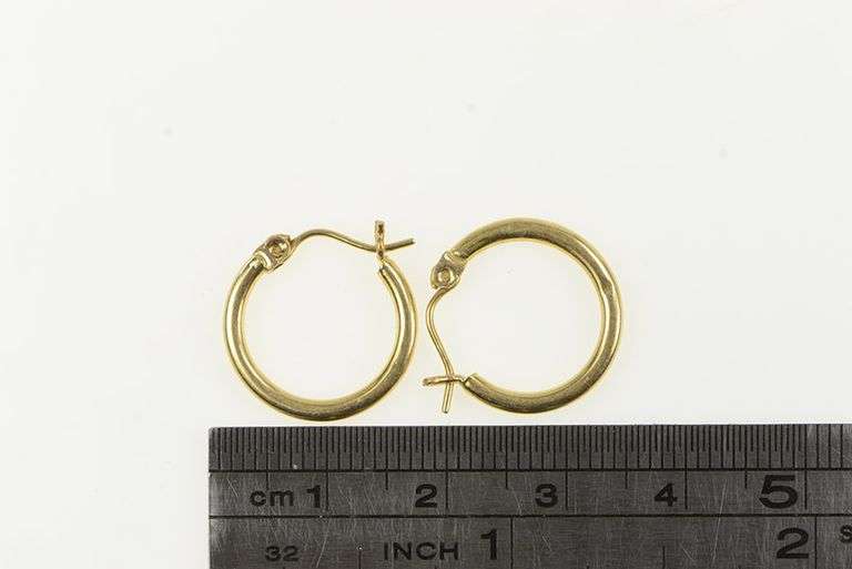 14K Yellow Gold 16.3mm Rounded Simple Fashion Hoop Earrings