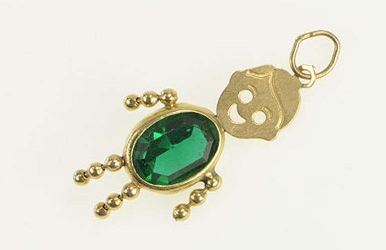 14K Yellow Gold May Birthstone Baby Syn. Emerald Boy Charm/Pendant