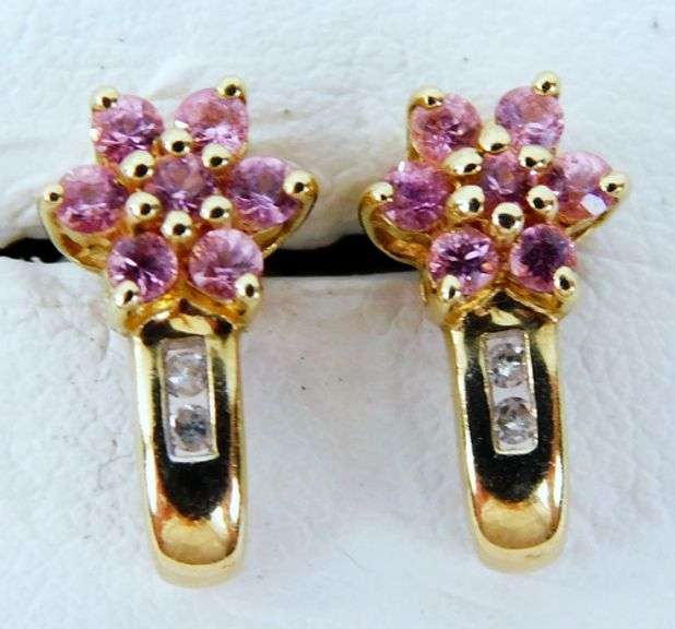 10K Pink Topaz & Diamond Earrings