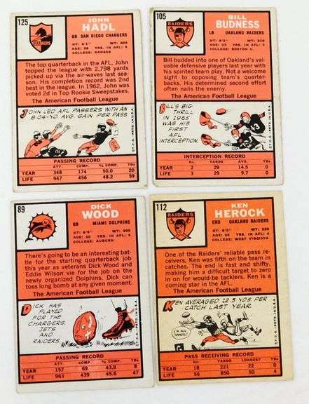 4 Topps 1966 Football Cards