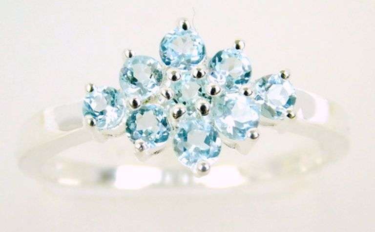 Prettiest Sterling Ring of Blue Topaz Stones, 6.75