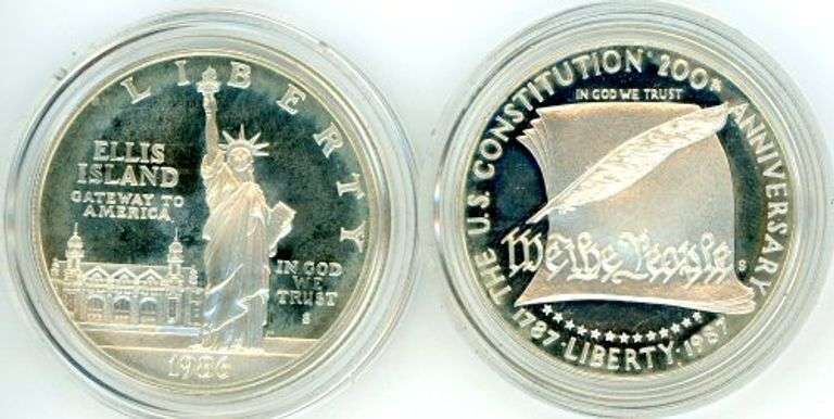 Two Different Proof Commemorative Silver Dollars: 1986-S & 1987-S