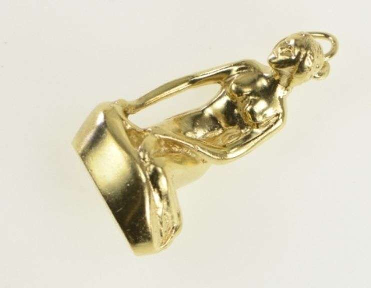 14K Yellow Gold 3D Dutch Little Mermaid Statue Souvenir Charm/Pendant