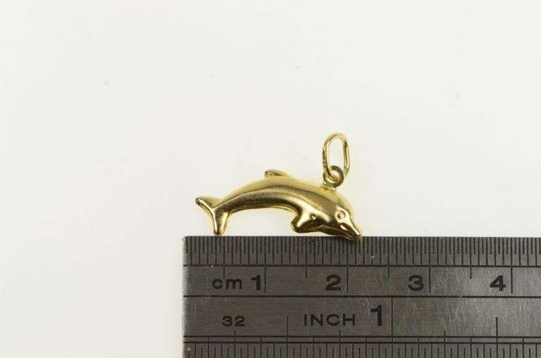 14K Yellow Gold Puffy Dolphin Ocean Animal Nature Charm/Pendant