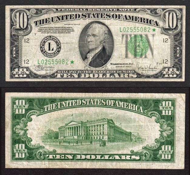 $10 1934-C FRN Star San Francisco Very FIne