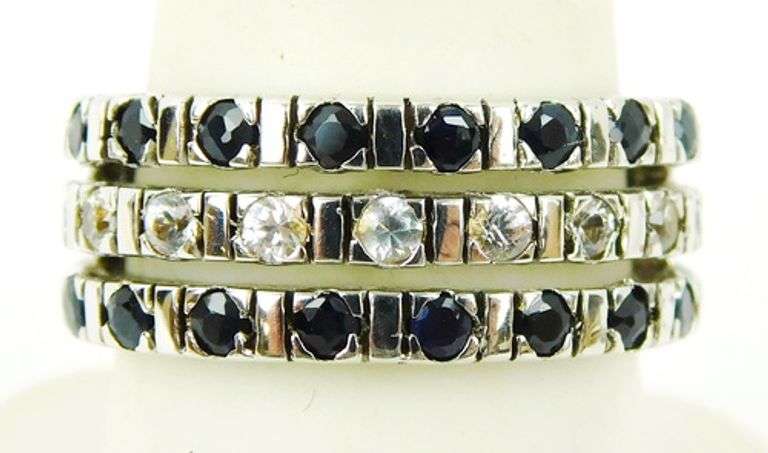 Wide Sterling Topaz & Sapphire Ring, Size 7.5