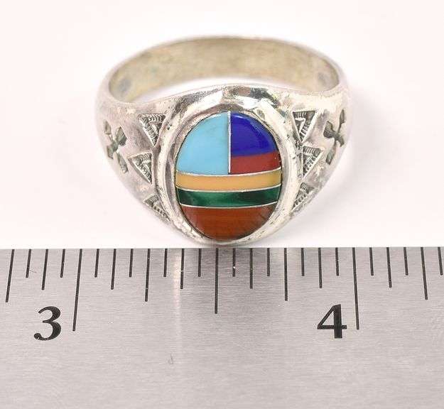Multi-Gem Inlay Ring In Sterling Silver