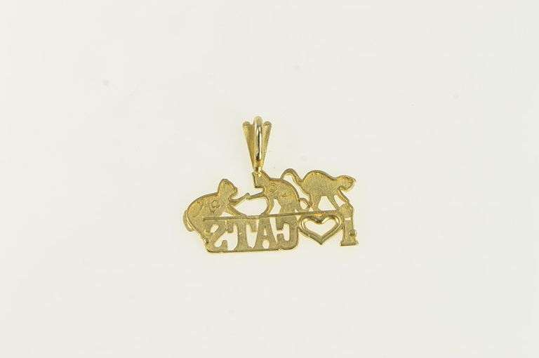 14K Yellow Gold I Love Cats Pet Lover Word Cut Out Charm/Pendant