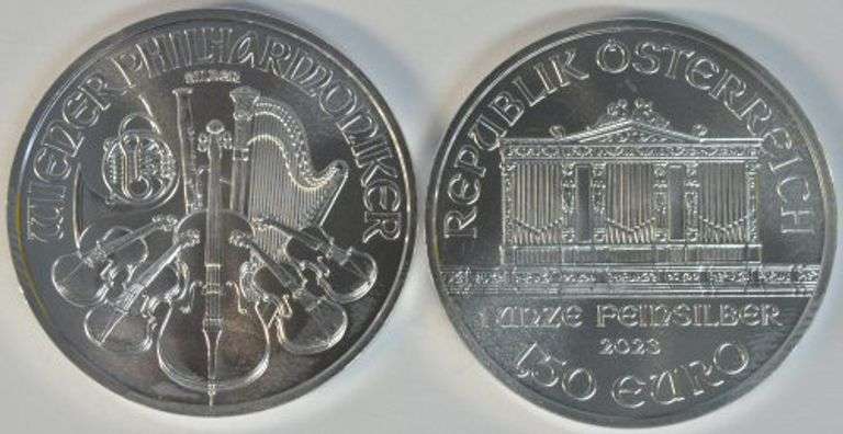 Pristine Superb Gem BU Roll of 20 2023 Austria Philharmonic 1 Troy Oz Silver coins