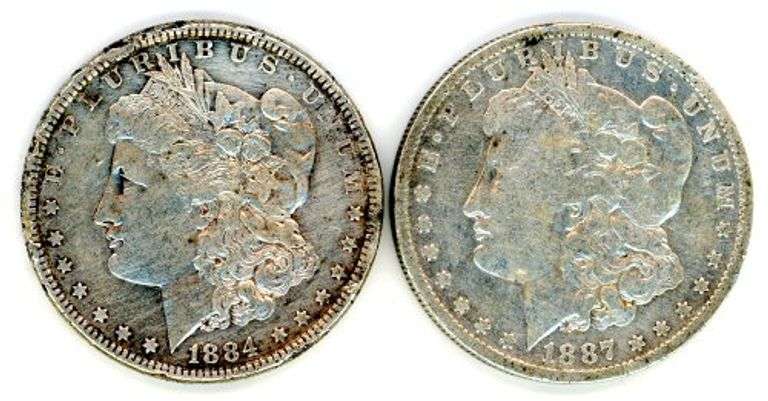 2 Different Morgan Silver Dollars: 1884 & 1887-O