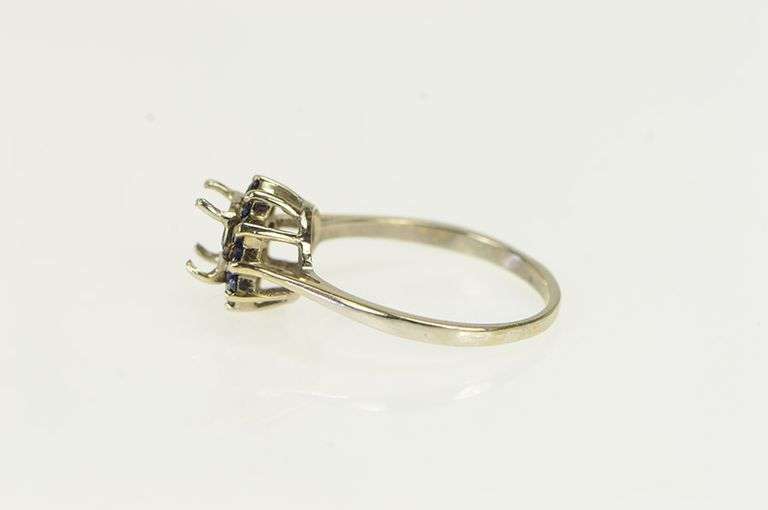 14K White Gold 7.25mm Sapphire Halo Engagement Setting Ring
