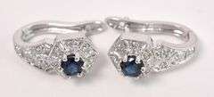 Beautiful Blue Sapphire and Diamond Dangle Earrings In 14K White Gold