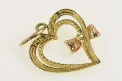 14K Yellow Gold Diamond Cut Heart Bow Ribbon Love Pendant