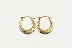 14K Yellow Gold 14.6mm Textured Puffy Twist Fashion Hoop Earrings