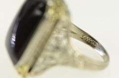 14K Yellow Gold Art Deco Black Onyx Filigree Statement Ring