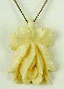 Vintage Carved Bone Orchid Pendant & Sterling Chain