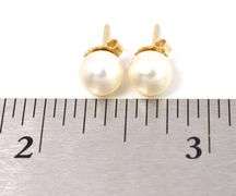 Calmly White Pearl Stud Earrings in 14K Yellow Gold