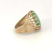 14K Yellow Gold Jadeite Retro Prong Band Unique Cocktail Ring