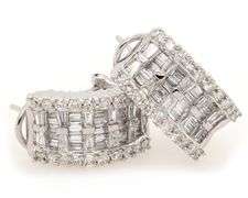2.00ctw Baguette and Round Diamond J Hoop Earrings in 18K