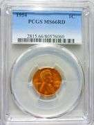 Superb Gem BU 1954 Philadelphia Minted Lincoln Cent PCGS MS 66 Red!
