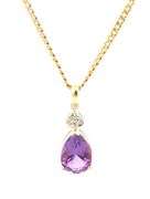 14K Yellow Gold Pear Amethyst Diamond Accent Statement Pendant