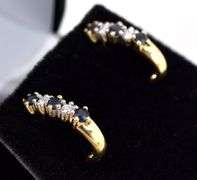 Attractive Blue Sapphire and Diamond J-Hoop Earrings in 14K Yellow Gold