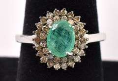 Excellent 1.2CTS Emerald & 0.65CTW Diamond Ring in Sterling Silver