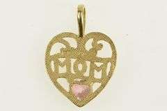 14K Yellow Gold Mom Mother's Day Heart Pink CZ Vintage Charm/Pendant