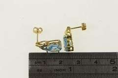 14K Yellow Gold Pear Blue Topaz Diamond Accent Vintage Earrings
