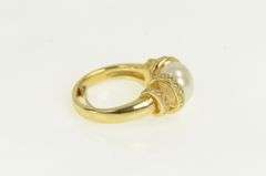 14K Yellow Gold Pearl Diamond Spiral Corkscrew Statement Ring