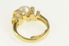 14K Yellow Gold Pearl Diamond Spiral Corkscrew Statement Ring