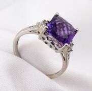 Modern 14k WG Amethyst & Diamond Ring