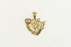14K Yellow Gold I Love You Heart Romantic Message Leaf Charm/Pendant