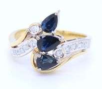 Handsome Yellow Gold Sapphire and Diamond Cluster Ring