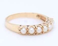 Gorgeous  Yellow Gold Seven Pearl Stacking Band