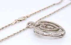 Vintage 925 Sterling Silver Cubic Zirconia Heart Shaped Pendant on Italian Rope Chain Necklace