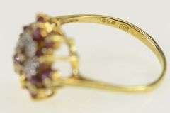 14K Yellow Gold Diamond Ruby Ornate Flower Cluster Vintage Ring